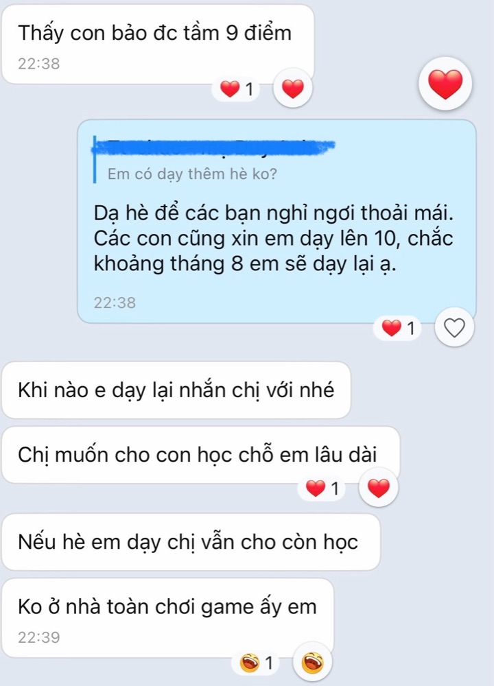 Phụ huynh báo con được tầm 9 điểm, muốn cho con học lâu dài