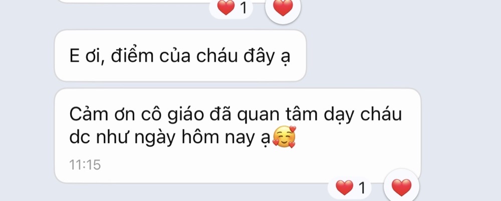 Tin nhắn phụ huynh gửi điểm của con và cảm ơn cô giáo
