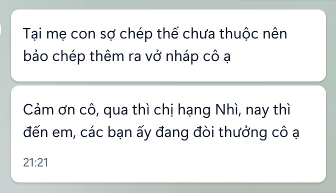 Phụ huynh cảm ơn: qua thì chị hạng Nhì, nay thì đến em