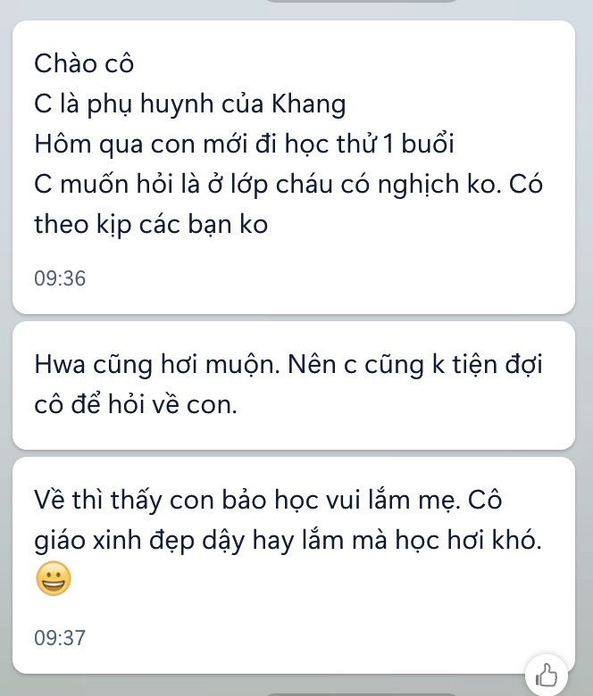 Tin nhắn phụ huynh: con bảo học vui lắm, cô giáo dạy hay